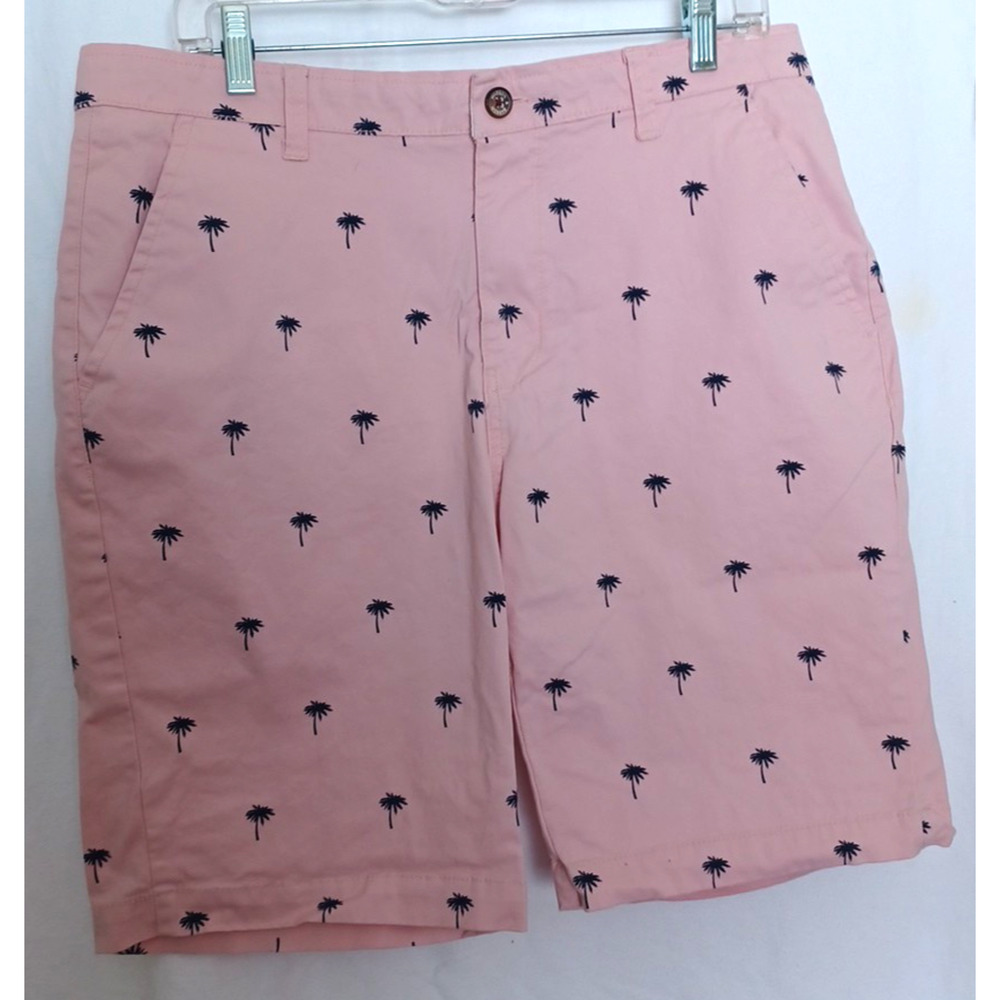 Hudson & Barrow Shorts Men Sz 32 Pink/Blue Palm Trees Pockets 0256